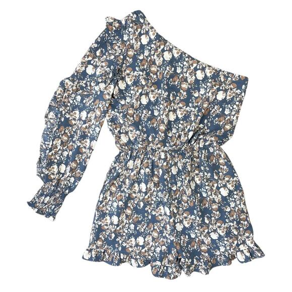 Anthropologie En Saison Loire One-Shoulder Romper Blue Floral Medium Playful - Picture 12 of 15